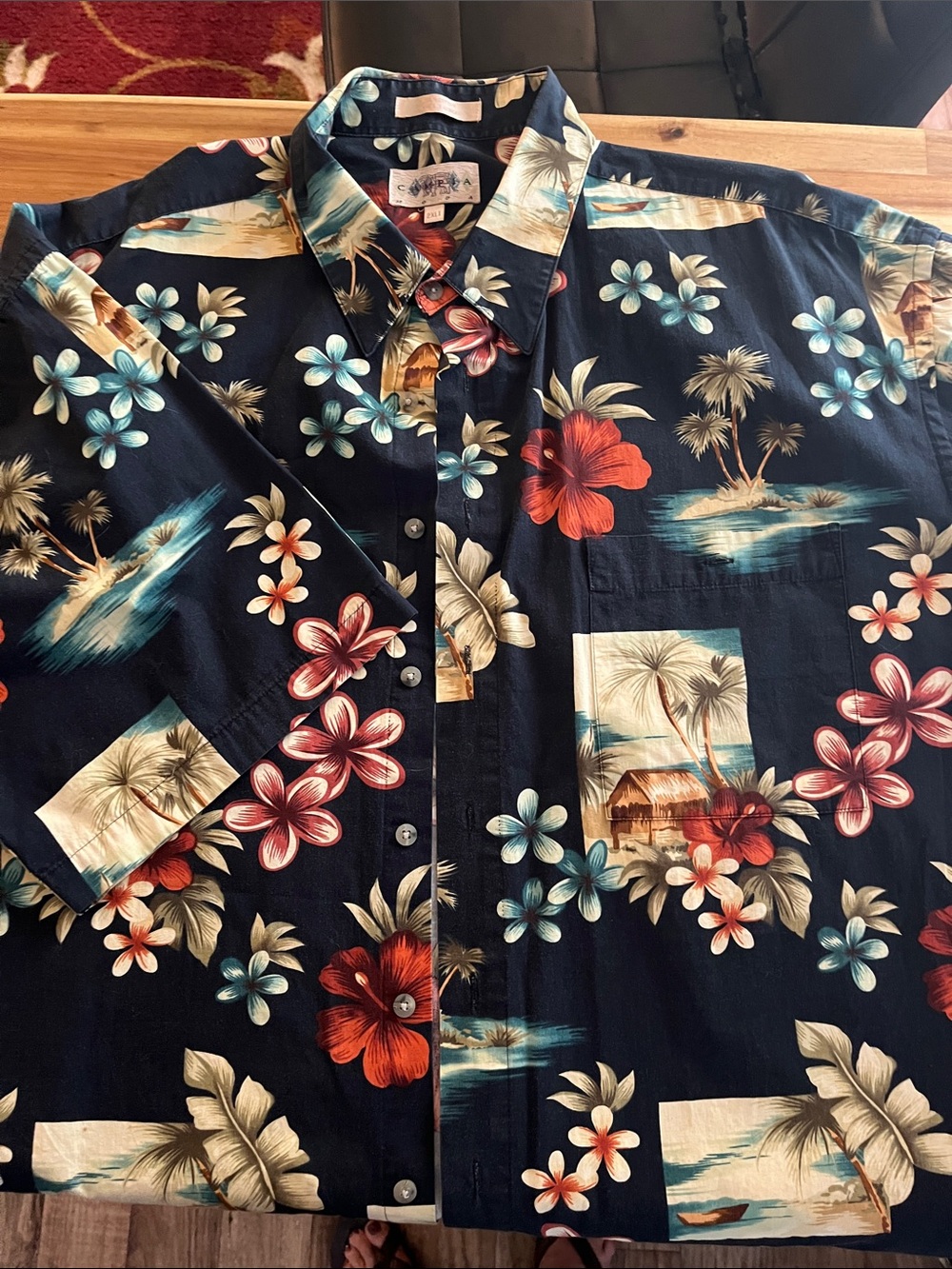 Men's Black Tropical Floral Short Sleeve Shirt Size 2XLT Button Up